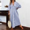 Women's Fashionable Loose Casual V-neck Striped Long Resort Dress