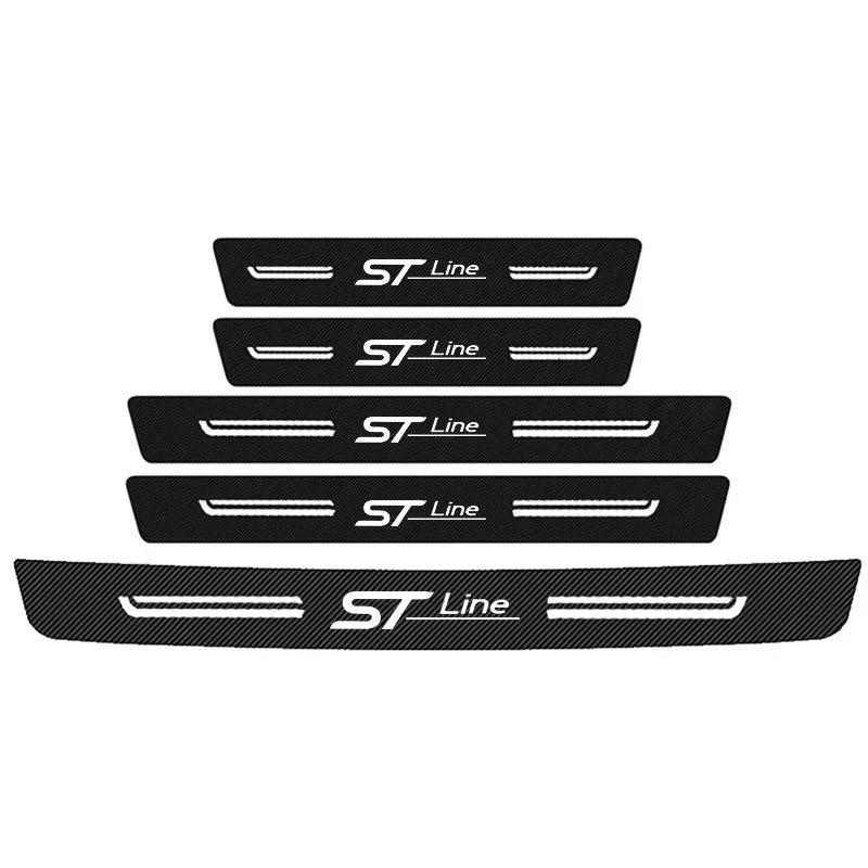 Carbon Fiber Car Door Sill Anti Kick Sticker Rear Bumper Trunk Scratch Guard Decals For Ford STline Logo Exterior Accessories