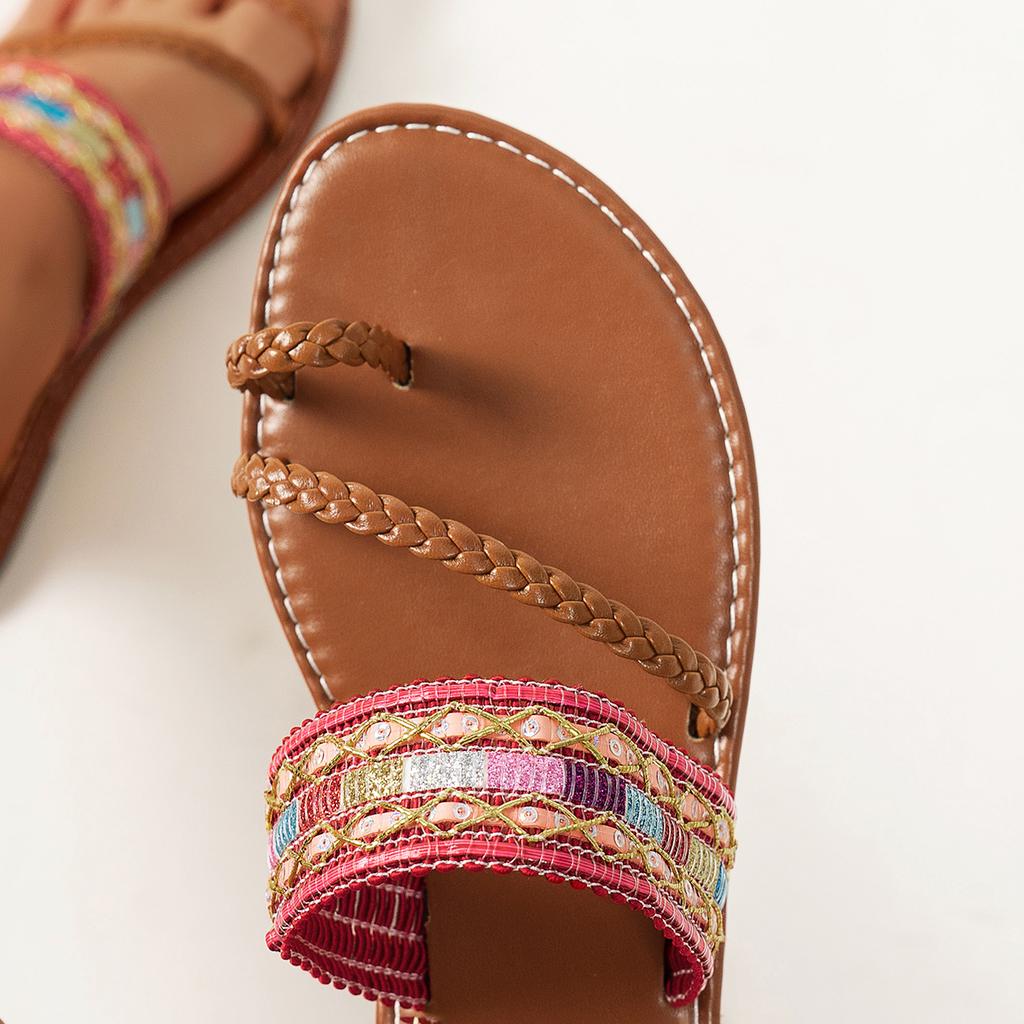Fashion Bohemian Women Slippers Fashion Clip Toe Sandals Summer Flat Beach Shoes Plus Size Lightweight Outdoor Slippers Slides Women