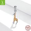 Oil-Dripping Spotted Giraffe Handmade Diy Pendant, Cute Animal S925 Silver Bracelet Beaded.