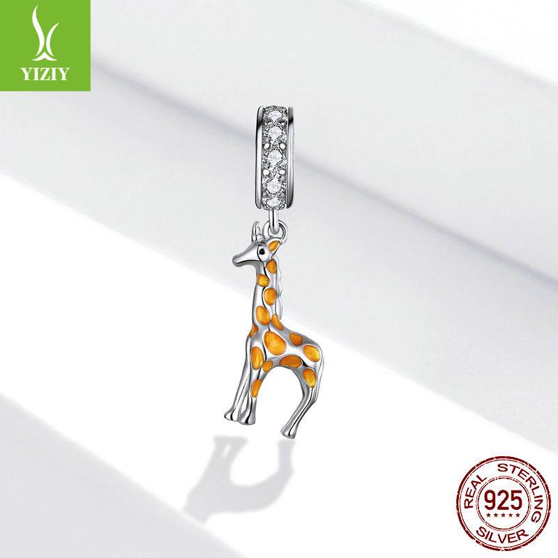 Oil-Dripping Spotted Giraffe Handmade Diy Pendant, Cute Animal S925 Silver Bracelet Beaded.