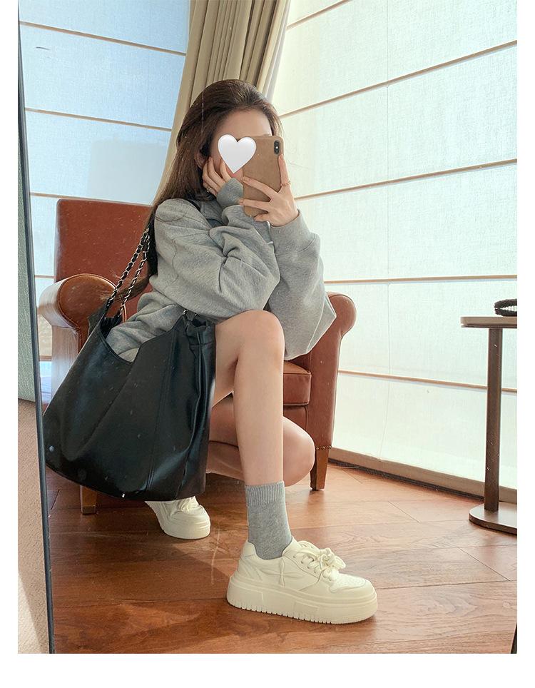 Cowhide version~ Goodbye 1.5 meters casual sports shoes genuine leather thick-soled heightening muffin board shoes women's versatile little white shoe