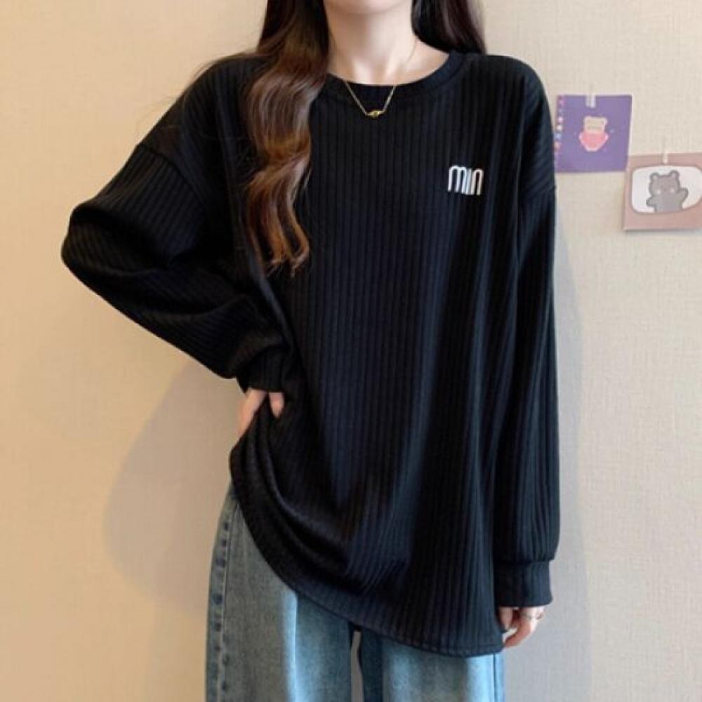 Navava Loose FiT Rib Long Sleeve Round Neck T shirT nT1440