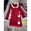Autumn France Red Elegant One Piece Dress Women Bow Sexy Chic Long Sleeve Slim Dresses Female Korean Fashion Solid Party Clothes