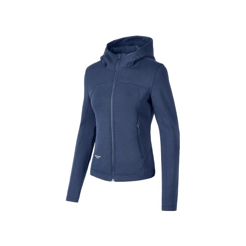 Skechers Freedom Series Simple Logo Comfortable Breathable Knitted Hooded Jacket Women Jacket Navy-Blue P324W047-00DU S