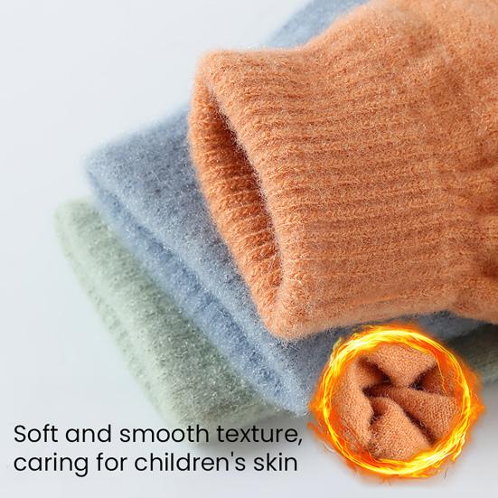 Kids Knitted Gloves Winter Half Finger Gloves Soft Color Block Warm Wrist Gloves for Boys Girls Indoor Outdoor Use