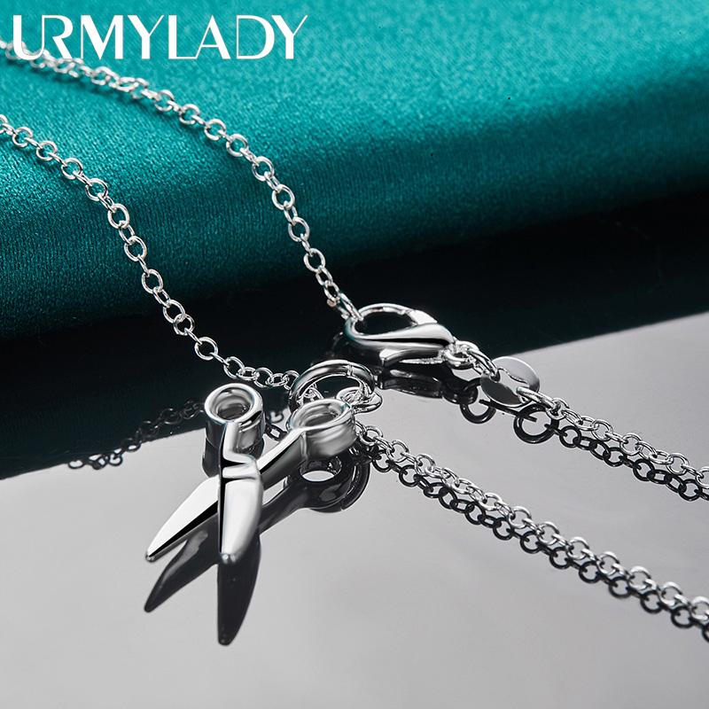 Collar con colgante de tijera de plata de ley 925 de 18.0 in, joyería de moda