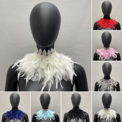Peacock Feather Scarf Handmade Gothic Cape with Adjustable Lace Tie Gradient Color Feather Face Collar Dance Party Accessories