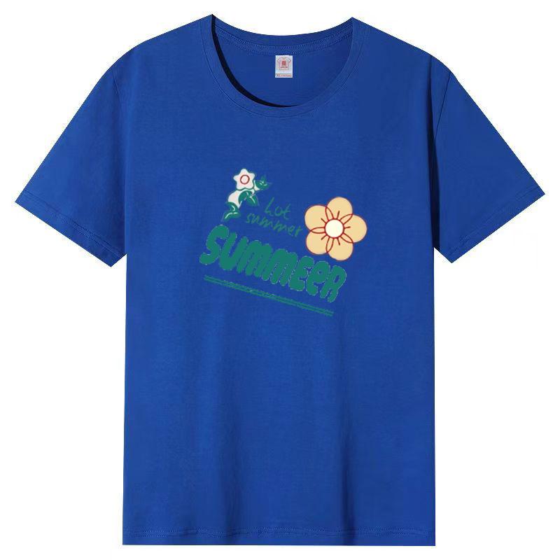 Female Cotton Short-sleeved T-shirt Female Summer Korean Loose Round Neck Printed Tops