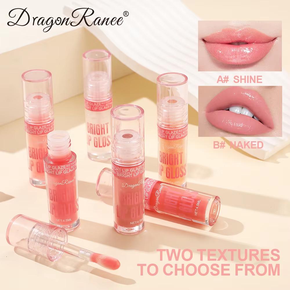 Dragon Ranee 3-Piece Pearl Shimmer Lip Gloss Set with Large Brush Applicator Glossy Mirror Finish Lip Gloss