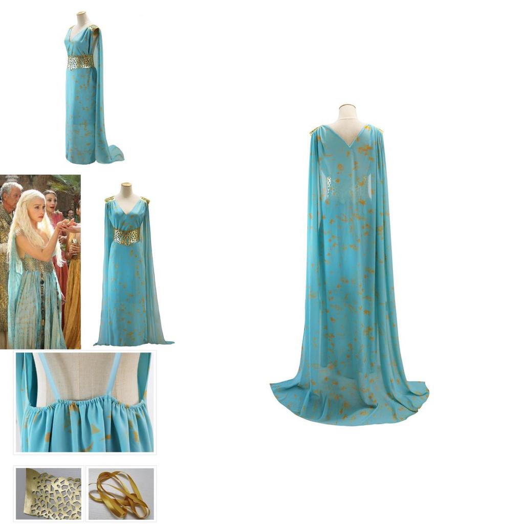 Očarující Matka Draků Hra o trůny Daenerys Targaryen Kostým Dlouhé Šaty Nebesky Modré Pro Nezapomenutelné Cosplay Akce