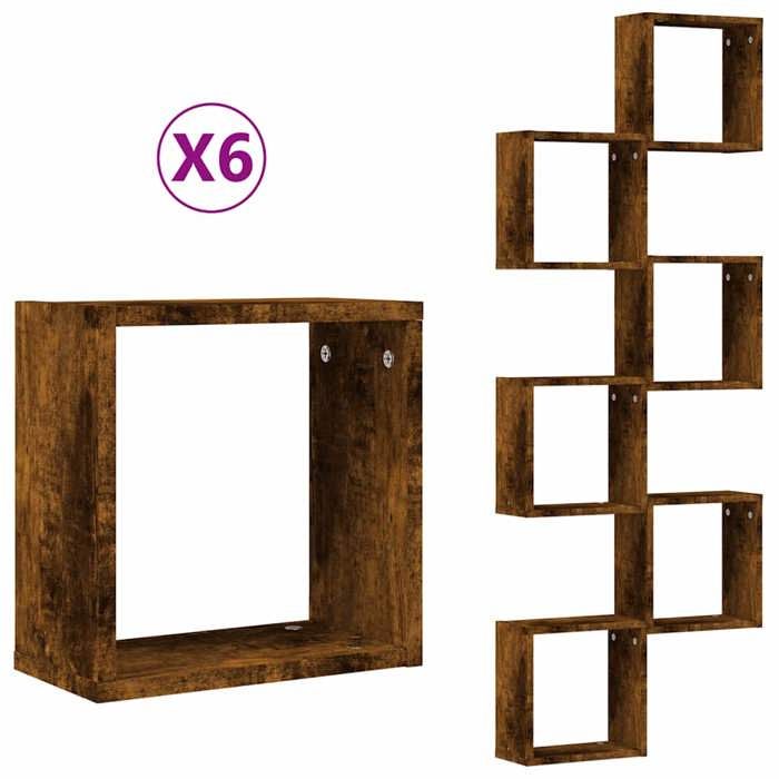 VidaXL Étagères murales sous forme de cube 6 pcs chêne fumé 30x15x30cm, stockage en forme de cube, organisateur en forme de 815881