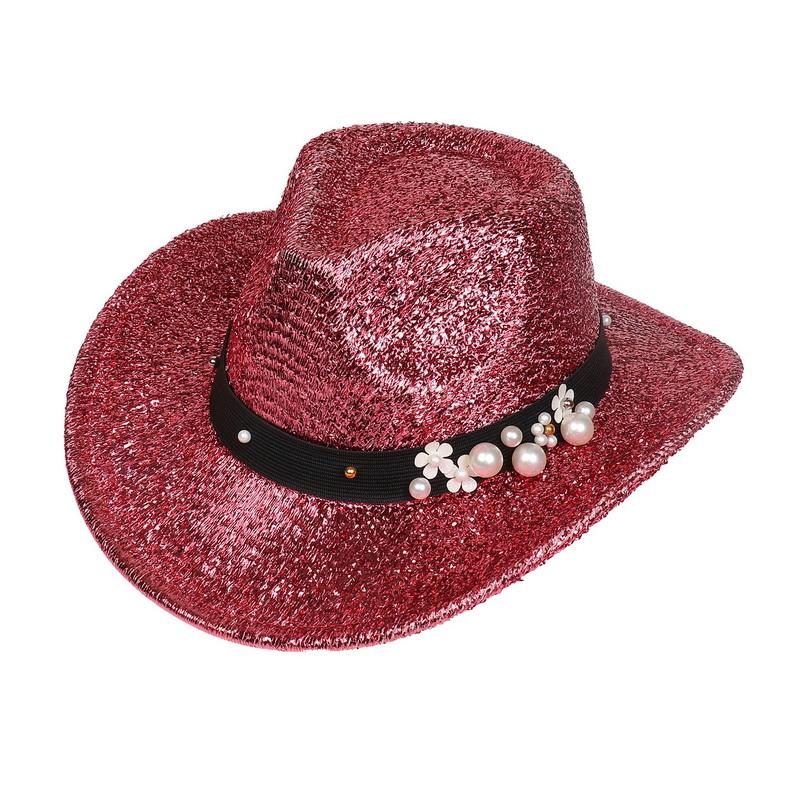 Glitzerndes Cowboyhut Unisex Westernstil Breiter Rand Fedora Hut für Party Festival Cosplay