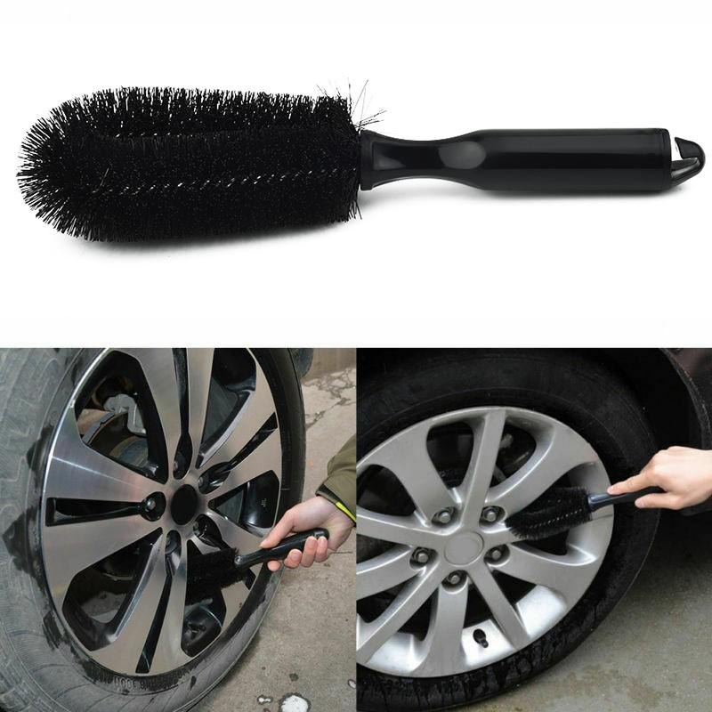 Car Wheel Brush Soft Bristle Tire Steel Ring Detail Cleaning Brush Tyre Alloy Soft Bristle Cleaner Car Washing Supplies Tool