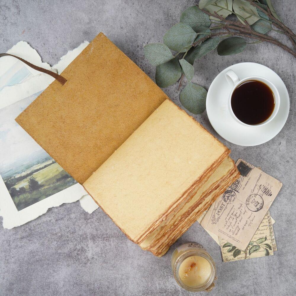 Antique Leather Journal, Brown, A6, - Deckle Edges Watercolor Paper Sketchbook