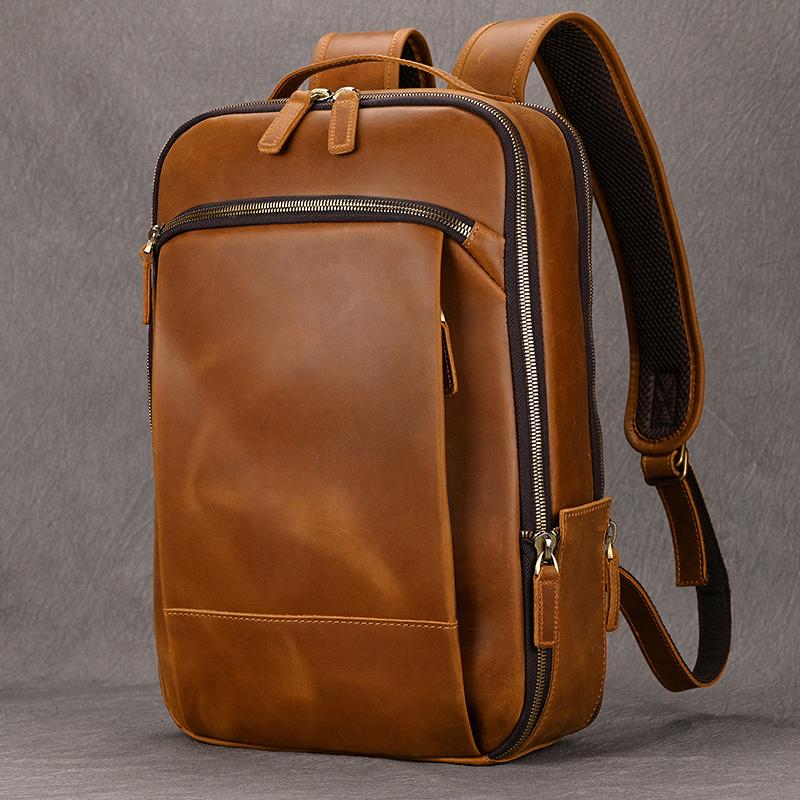 Fashion Design Leather Backpack for Men Genuine Leather Male Bagpack Travel Bag Large Capacity Computer Backpack Laptop Bag 15.6