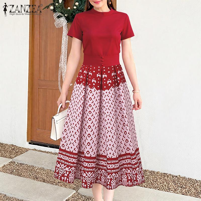 

ZANZEA Womens Summer Casual Short Sleeve Patchwork Print Dress 5XL Темно-синій