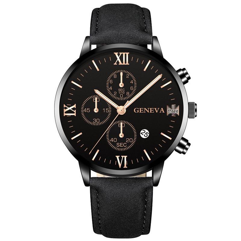 High-demand Men’s Geneva Quartz Watch – New Business & Casual Style with Calendar and Leather Strap.