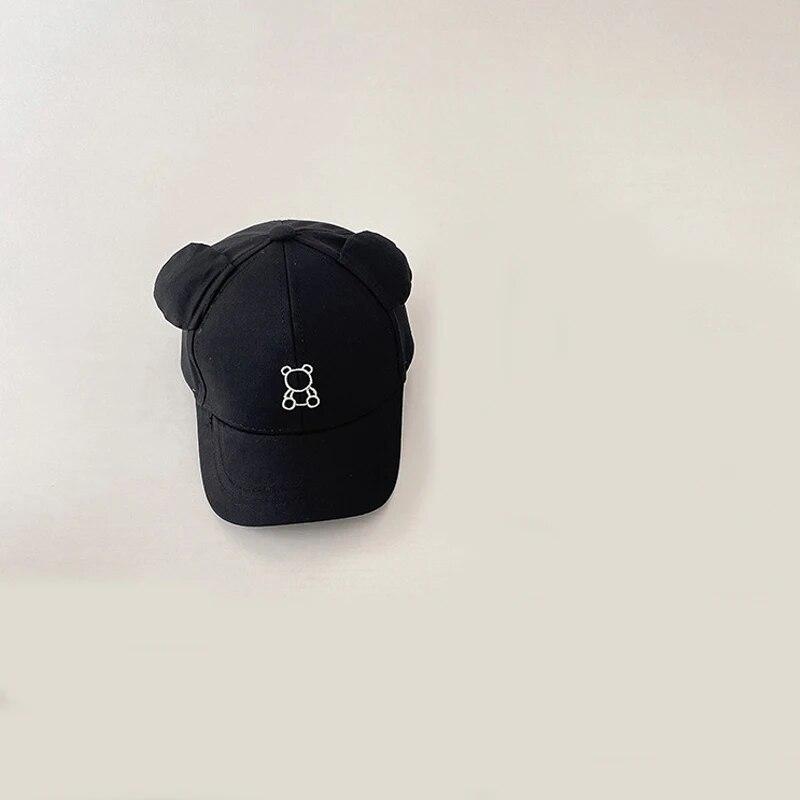 Cartoon Bear Baby Baseball Cap Cute Solid Color Toddler Sun Hat with Ears Summer Adjustable Kids Boy Girl Peaked Cap