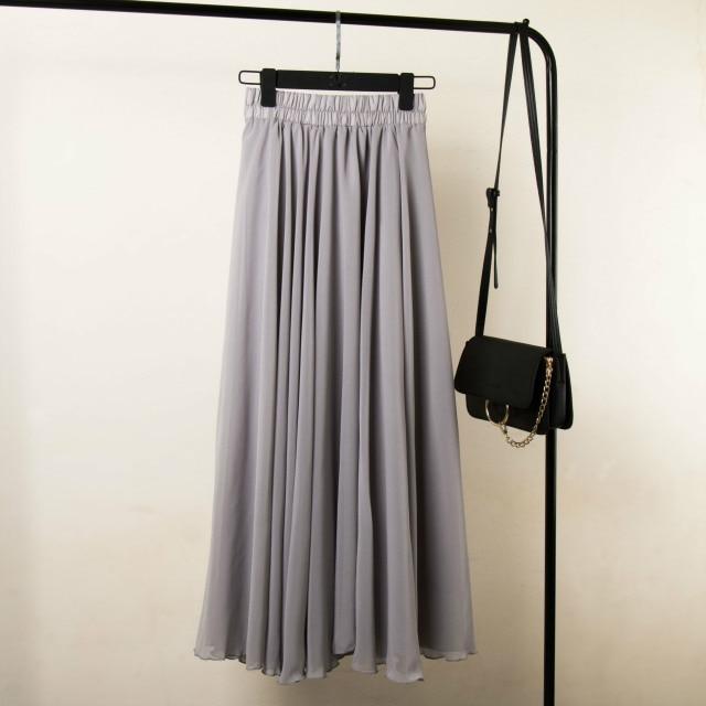 Bohemia Lange Rokken Vrouwen Stretch Hoge Taille Effen Chiffon A-lijn Rok Casual Geplooide Maxi Rok