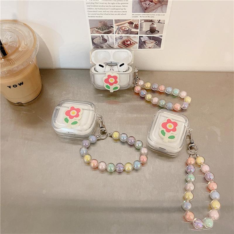 Airpods Pro Bluetooth Headset Case Protective Case Colored Beads Portable Chain Transparent 1/2 Generation Tulip 3 Generation Tide