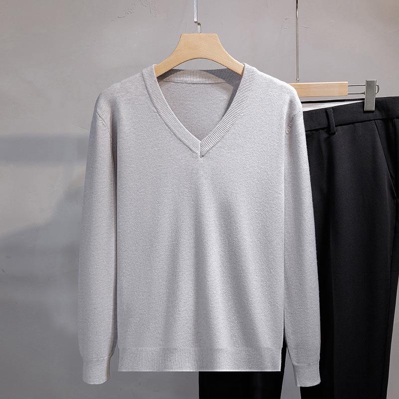 

2024 Men s Solid V-neck Knit Pullover - Versatile Casual/Business Long Sleeve X-Large