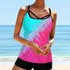 Women's Shoulder Strap Swimsuit with Dual Color Mixed Print Bikini Short Tank Top Swimsuit