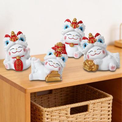 Modern Lucky Cat Figurine Resin Miniature Animal Sculpture Cute Art Decoration for Office Desktop Car Dashboard Bedroom Table