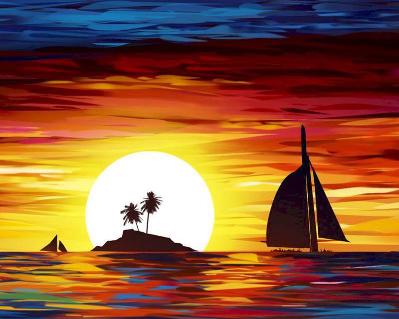 RUOPOTY Oil Painting By Numbers Seaside Landscape Wall Art Unique Gift Hand Painted Picture By Numbers Sunset For Living Room