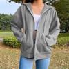 Drawstring Long Sleeves Pockets Zipper Closure Hoodie Coat Autumn Solid Color Women Sweatshirt Jacket