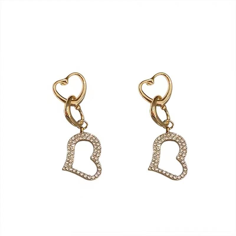 Silver Needle Korea Dongdaemun Diamond Hollow Love Earrings Simple Fashion Temperament Earrings Sweet Earrings Women