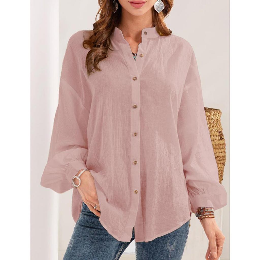 Dámské jarní a letní nové košile s dlouhým rukávem, bavlněno-lněné košile, karkasy a další dámské oblečení