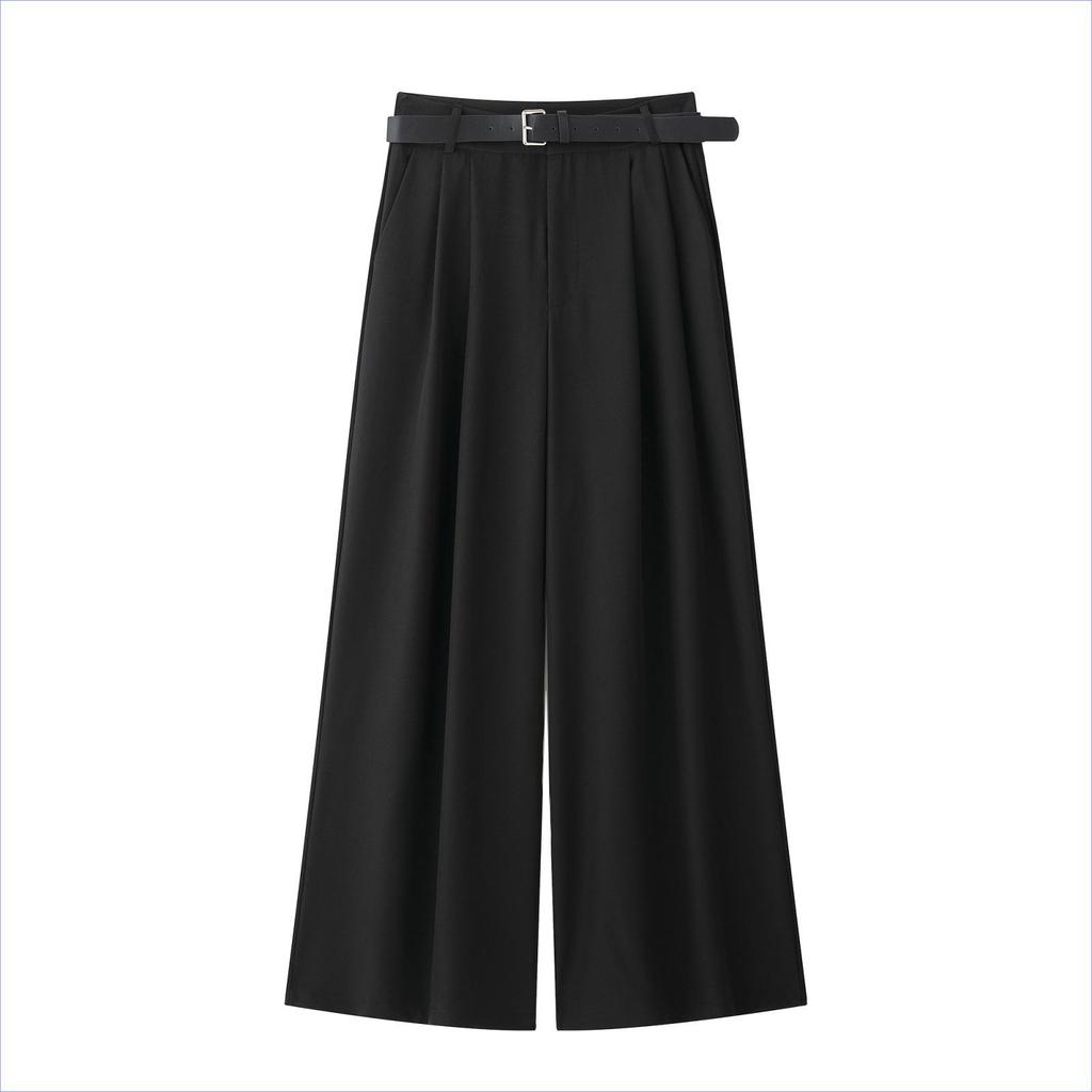 Spring 2025 Women's Wide-Leg Pleated Pants with Belt Decor