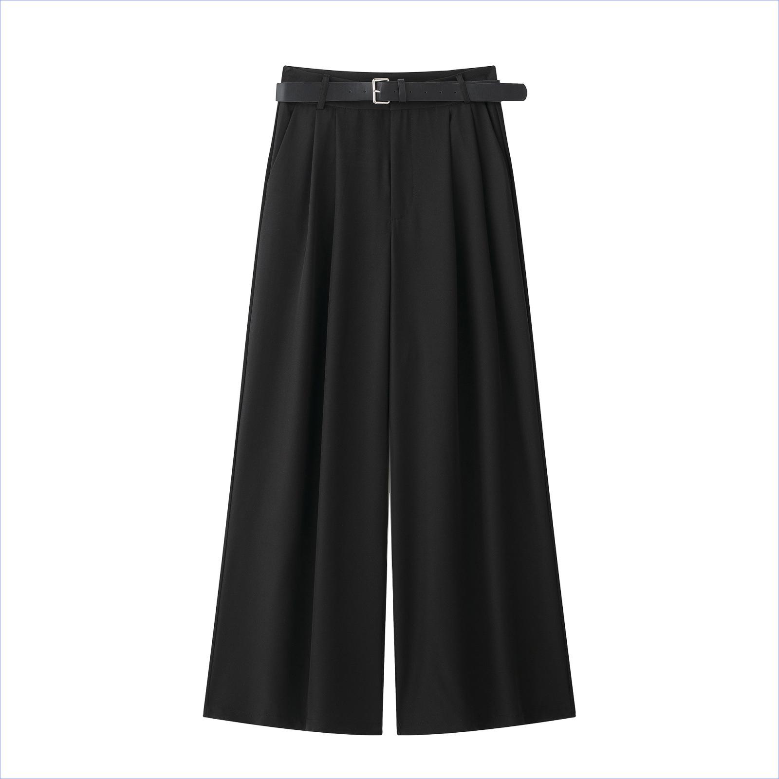 

Spring/Summer 2025 Women s Loose Casual Pleated Wide-Leg Pants with Belt Small чорний