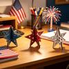 Wooden Independence Day Ornament, 3D Spliced Stars Red White Blue Patriotic Decoration, Fourth of July Decoration