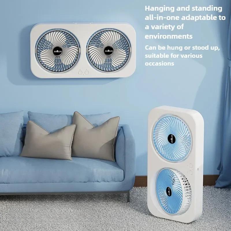 Dual Head Desk Fan with USB Charging Portable Wall Mounted Quiet Cooling Fan 3 Speed Adjustable for Dorm Room Home Office