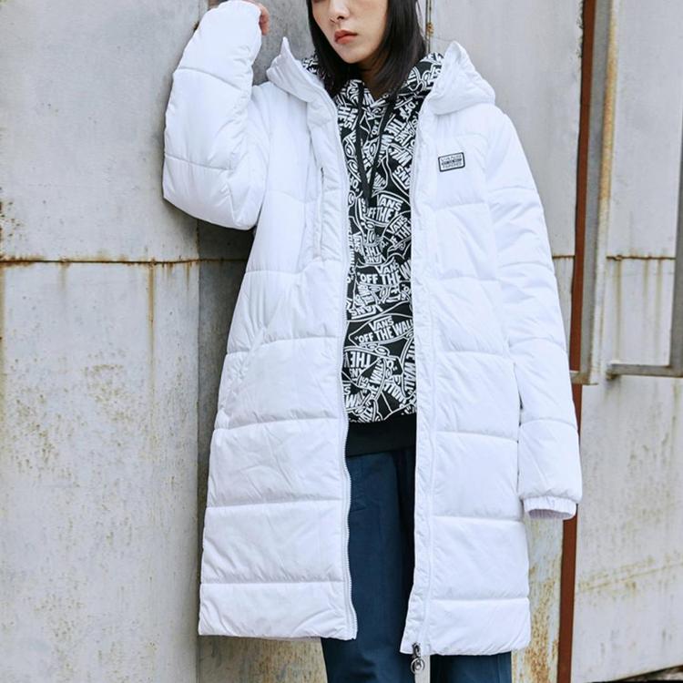 Vans Embroidered Logo Hooded Mid-Length Down Jacket Women Outerwear White VN0A4BFTWHT