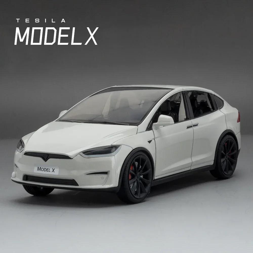 1:24 Tesla Model X Tesla Model 3 Alloy Die Cast Toy Car Model Sound and Light Children's Toy Collectibles Birthday Gift