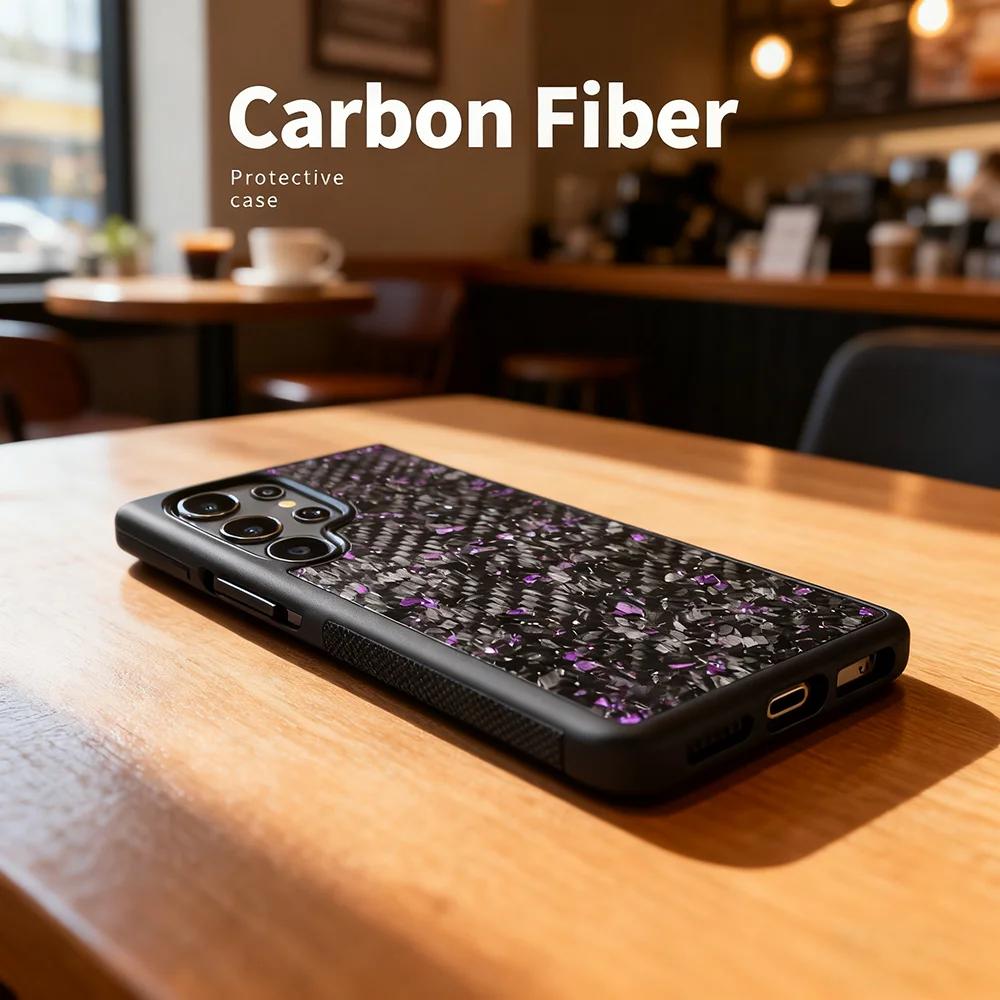 Luxury Carbon Fiber Texture MagSafe Case For Samsung Galaxy S25 S24 S23 S22 Plus Ultra Alloy Lens Shockproof Cover