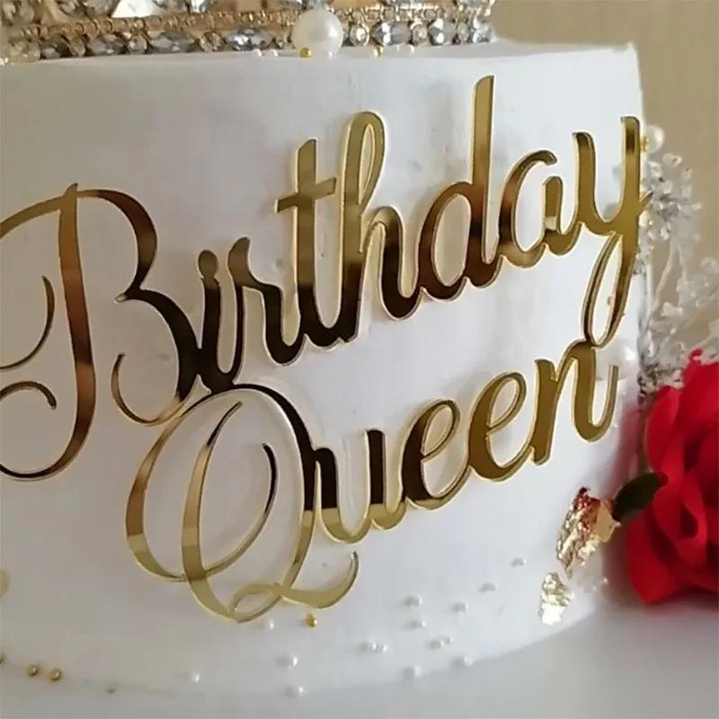 8 Styles Happy Birthday Queen Princess Cake Topper Acrylic Gold Silver Cake Toppers Birthday Party Cupcake Flag Decoration