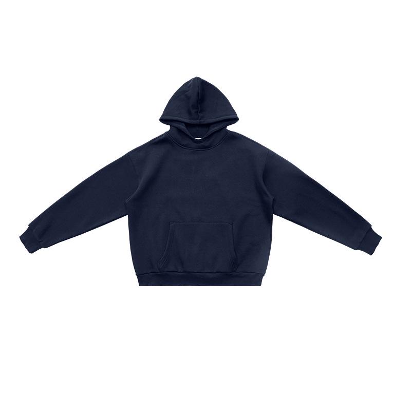 

Heavyweight Silk Wool Boxy Hoodie, U-Neck, Plus Velvet Warmth - American Casual Style Extra Large