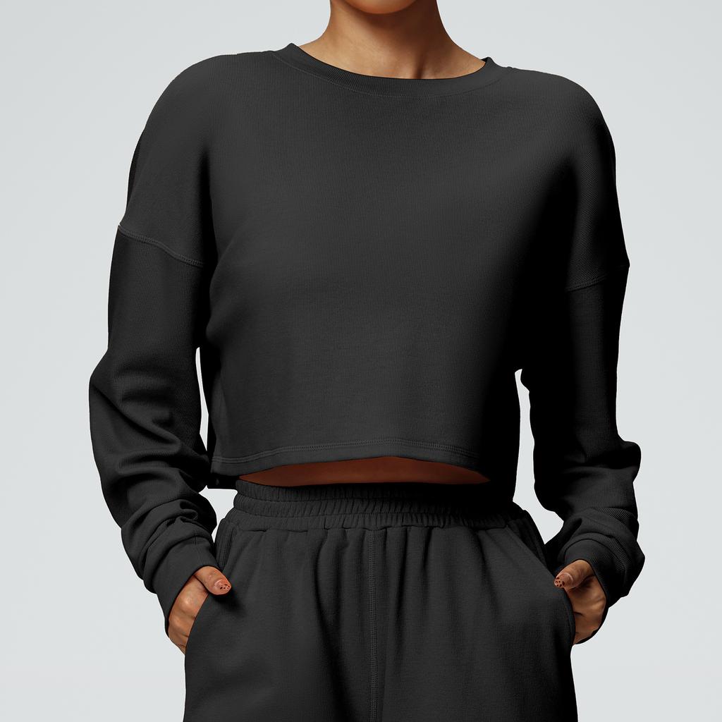 New Casual Round Neck Sweatshirt, Sports Running Short, Loose And Fashionable Long Sleeved T-Shirt, Fitness Top For Women