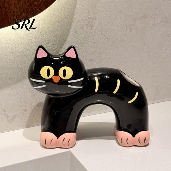 Portaspazzolino Gatto Carino Porta, Forma con Foro di Drenaggio, Porta Resistente alla Muffa Doppia Foro Organizzatore in Ceramica per Accessorio Bagno Resistente alla Muffa
