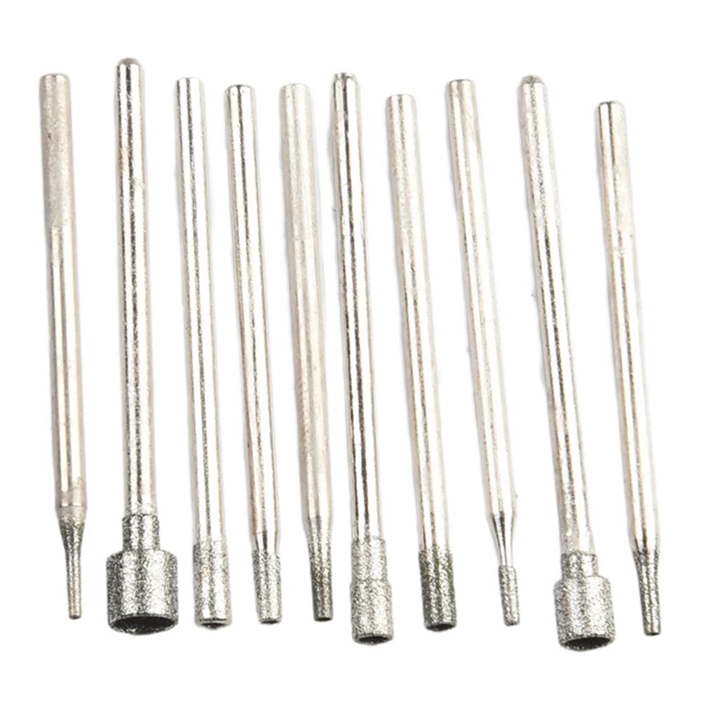 10 SZTUK Wiertła Diamentowe Rdzeniowe 0,8-5 mm Trzpień 2,35 mm Głowice Szlifierskie Wiertła do Szkła Jadeitu Kamienia Narzędzia do Szlifowania Grawerowania Wiercenia