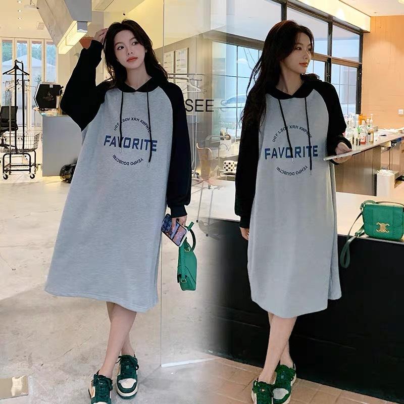 Fat mm medium and long knee-length fleece sweater dress women's 100kg large size autumn and winter new Korean version loose coat