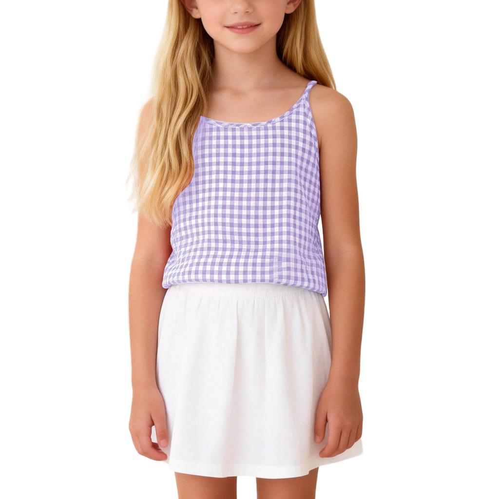 Children's Fashionable And Cute Plaid Sleeveless Camisole Casual Girls' Top