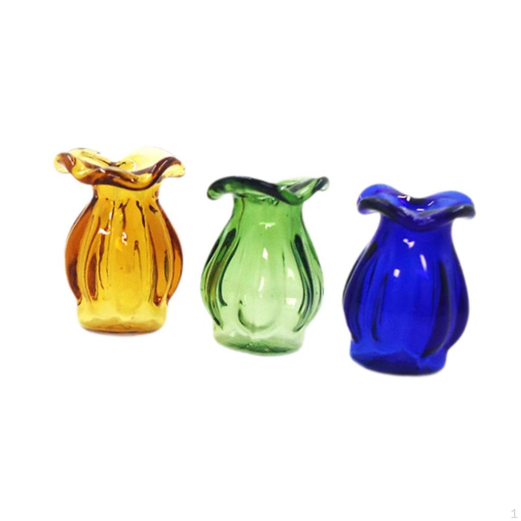 3 Pack of Dollhouse Vases 1/12 Scale Micro Flower Holders for Creative Play and Decoration