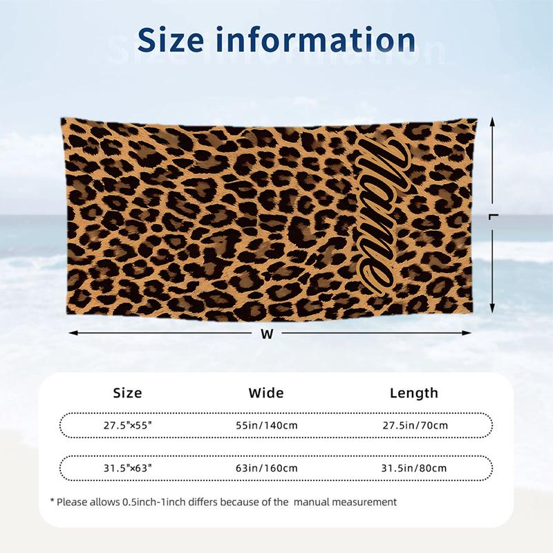 Trendy Leopard Print Custom Name Printed Beach Towel Personalized Soft Towel For Swimming Beach Travel