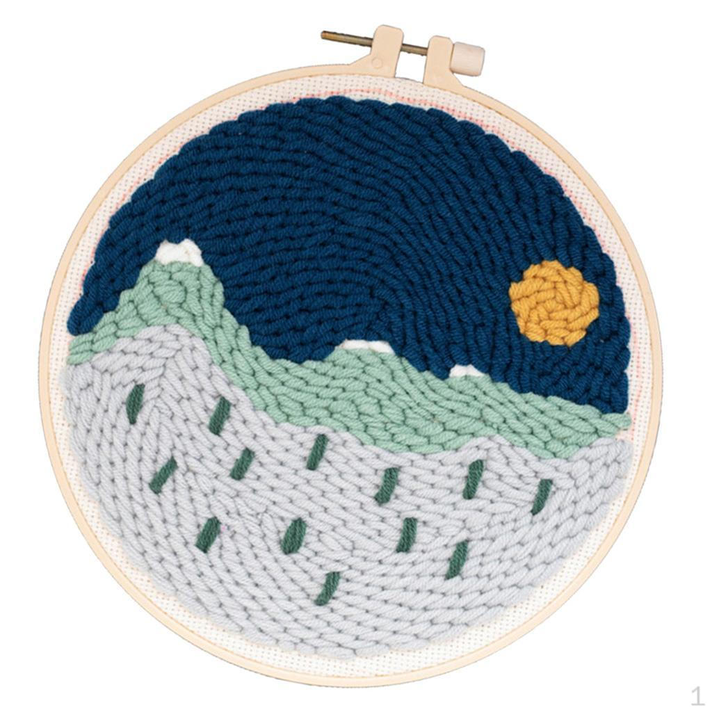 Beginner, Stamped Punch Needle Embroidery Starter Kit with , Cloth Pattern, Hoop, Style 5