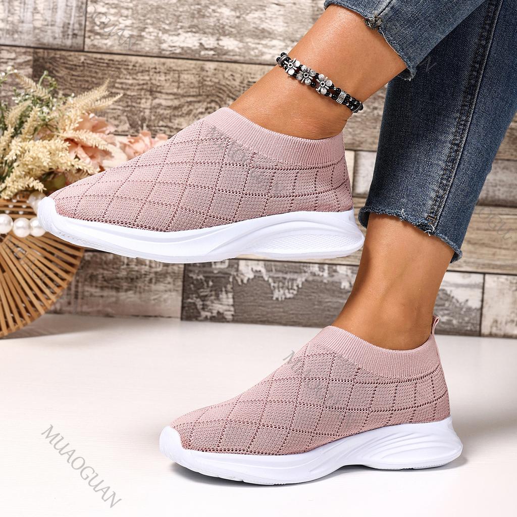 Fashion New Spring Summer Women's Vulcanize Shoes Mesh Breathable Soft Bottom Large Size Slip On Sneakers Casual Solid Weave Sport Tenis